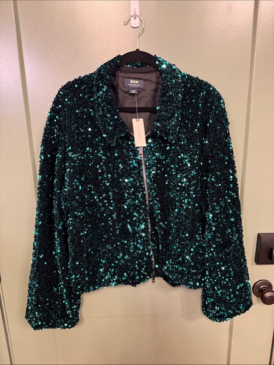 Anthropologie Jackets & Blazers - Anthropologie Emerald Green Sequin Jacket